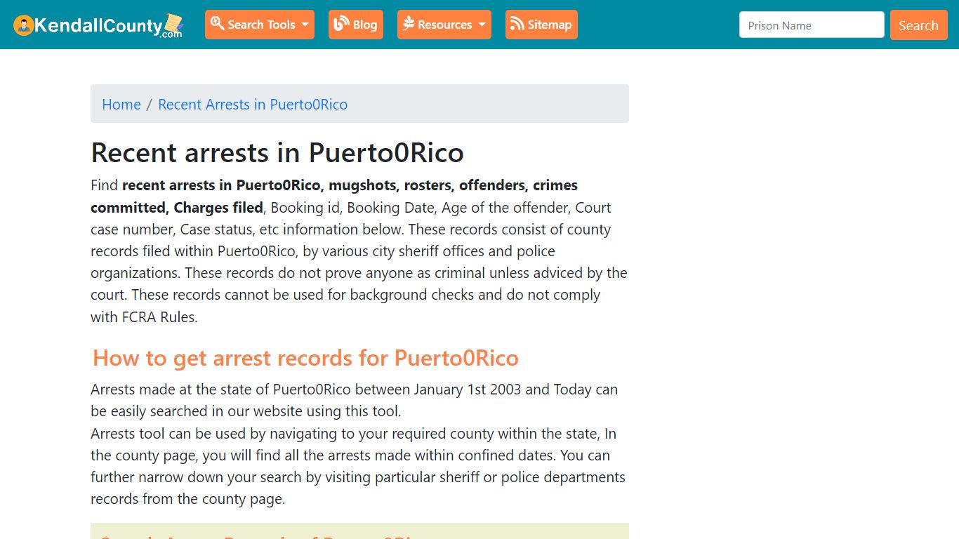 Recent arrests in Puerto Rico - The Inmate Search