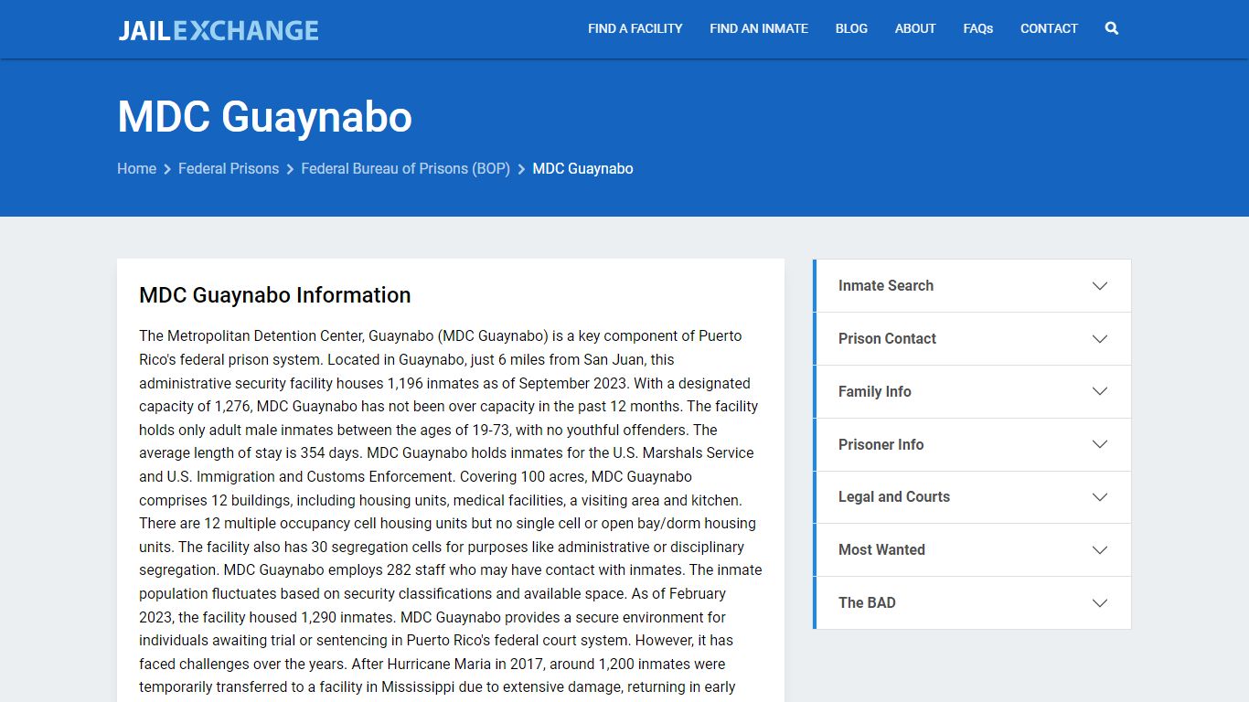Federal Inmate Search - MDC Guaynabo - Jail Exchange